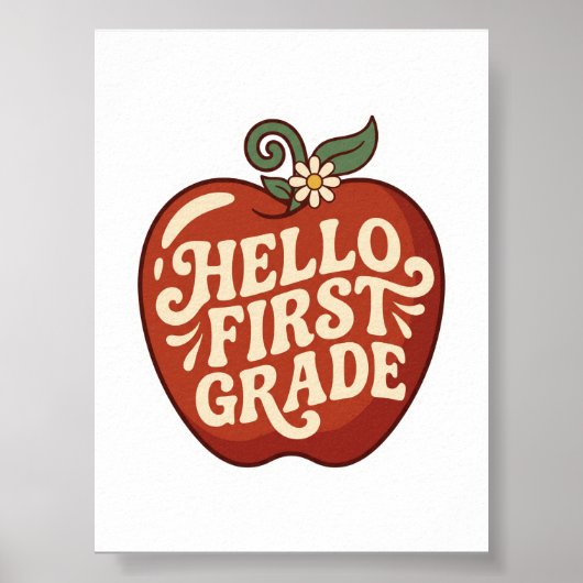 Hallo Eerste Klas Retro Appel Terug naar school Poster (Voorkant)