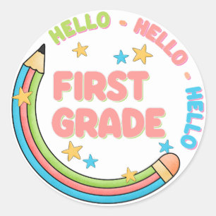 Hallo eerste klas terug naar school ronde sticker