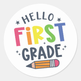 Hallo eerste klas terug naar school ronde sticker