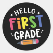 Hallo eerste klas terug naar school ronde sticker (Voorkant)