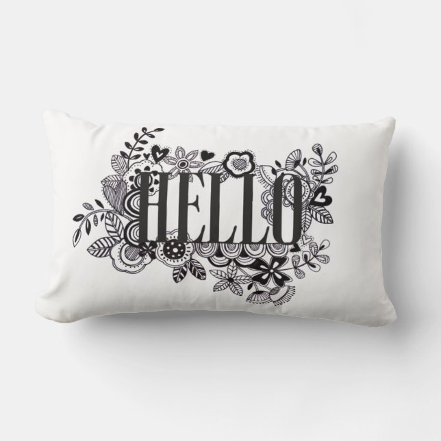 'Hallo' eigenzinnige hand doodled Scatter Cushion Kussen (Voorkant)