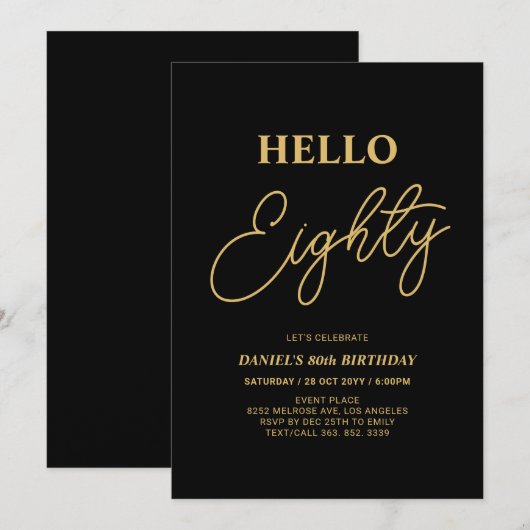 Hallo Eighty | Goud & Zwart 80ste verjaardagsfeest Kaart (Voorkant / Achterkant)
