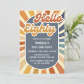 Hallo Eighty Retro Sun Groovy Wave 80e verjaardag Kaart (Staand voorkant)