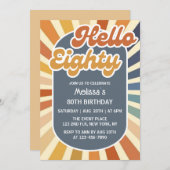 Hallo Eighty Retro Sun Groovy Wave 80e verjaardag Kaart (Voorkant / Achterkant)