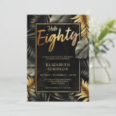 Hallo Eighty Zwart en Goud Tropische 80ste verjaar Kaart (Staand voorkant)