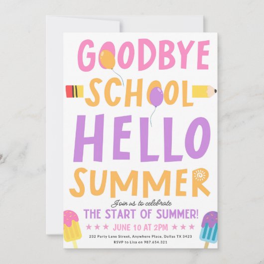 Hallo Einde van de School Party Invitation, Kaart (Voorkant)