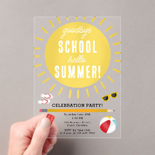 Hallo Einde van het schoolafscheid - Kinder zomerf Acryl Uitnodigingen