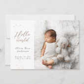 Hallo Elegant Baby Foto's Moderne kalligrafie Gebo Aankondiging (Voorkant)