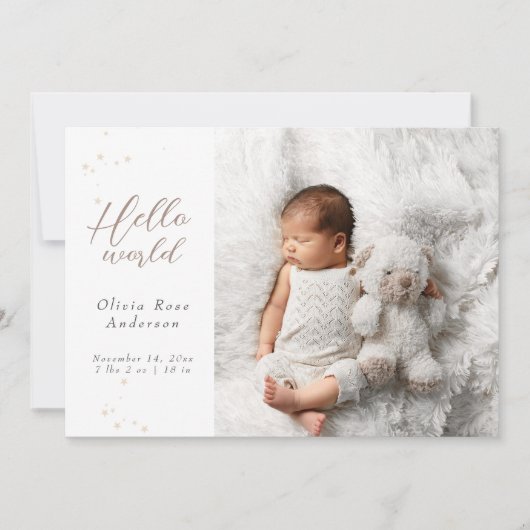 Hallo Elegant Baby Foto's Moderne kalligrafie Gebo Aankondiging (Voorkant)