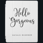 Hallo Elegant zwart script iPad Cover<br><div class="desc">Hallo Een chique zwart-witte iPad-hoes met de woorden,  prachtig. Personaliseer het met jouw naam. Een mooie hoes om je iPad te beschermen. Leuk voor terug naar school voor tween-meisjes,  of voor een afstuderen cadeau. Ontworpen voor u door Blackberry Boulevard.</div>