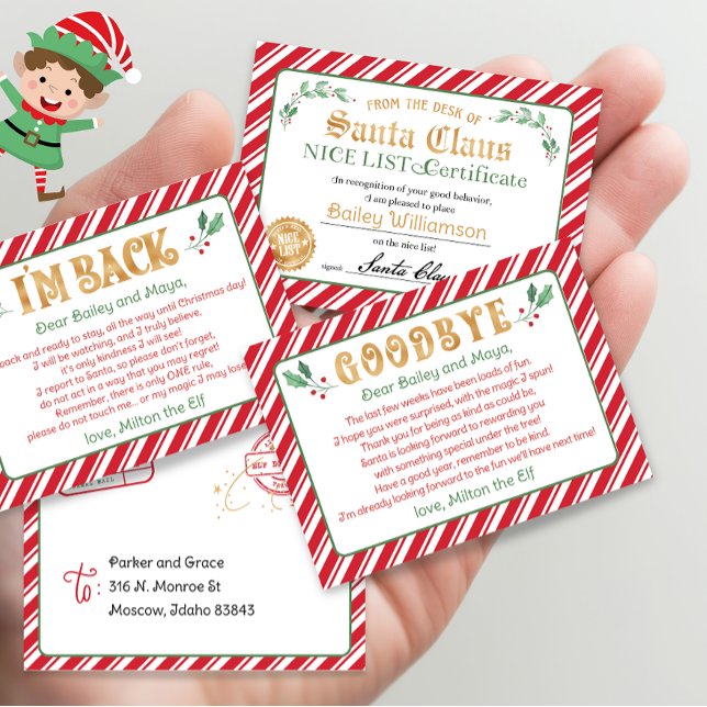 Hallo Elf vaarwel Elf Noordpool Mooi Certificaat (mini elf letter, print from home mini elf letters mini santa nice certificate letters)