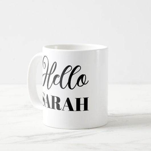 Hallo en jouw naam koffiemok (Voorkant links)