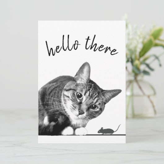 hallo Er en Vaarwel Cat en Mouse grappige kat Kaart (Staand voorkant)