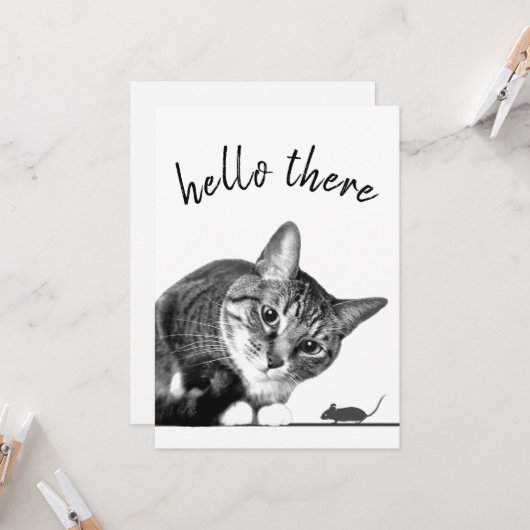 hallo Er en Vaarwel Cat en Mouse grappige kat Kaart (Voorkant / Achterkant in situ)