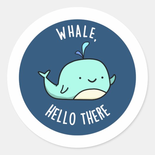 Hallo er Funny Whale Pun Ronde Sticker (Voorkant)