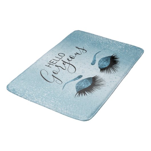 hallo - Eyelashes met Blue Glitter Badmat (Gekanteld)
