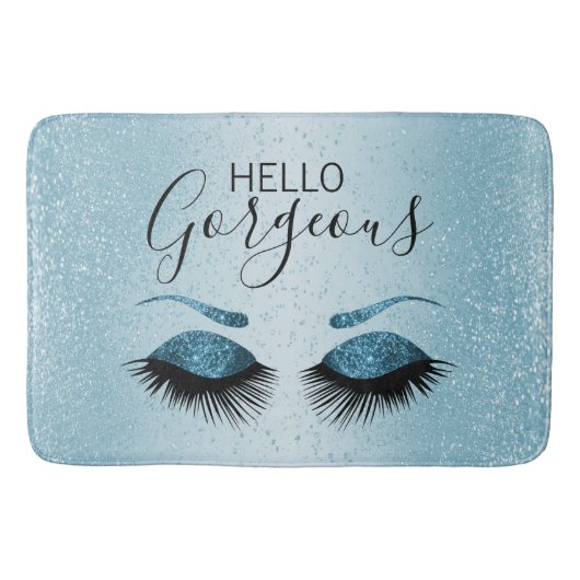 hallo - Eyelashes met Blue Glitter Badmat (Voorkant)