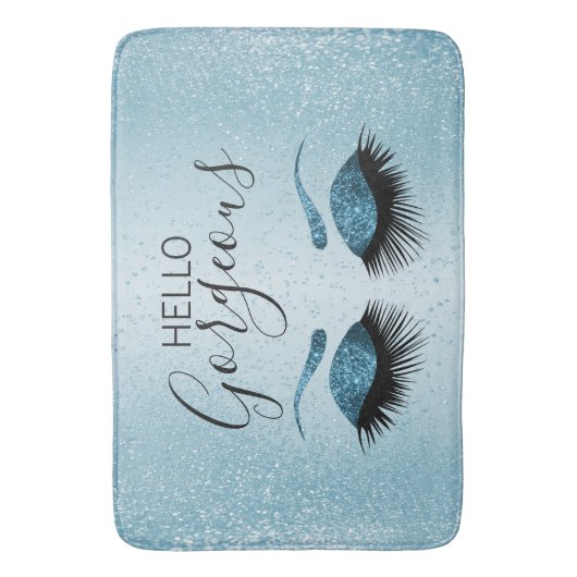 hallo - Eyelashes met Blue Glitter Badmat (Voorkant Verticaal)
