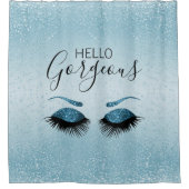 hallo - Eyelashes met Blue Glitter Douchegordijn (Voorkant)