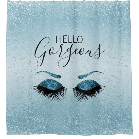 hallo - Eyelashes met Blue Glitter Douchegordijn (Voorkant)