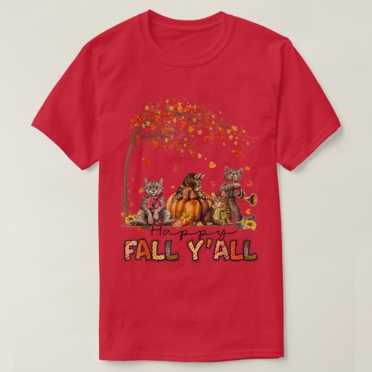 hallo Fall Leaves Pumpkin Funny Cat Katten Hallow T-shirt (Design voorkant)