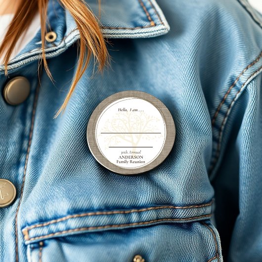 Hallo Familie Reünie Brown Burlap Ronde Button 6,0 Cm