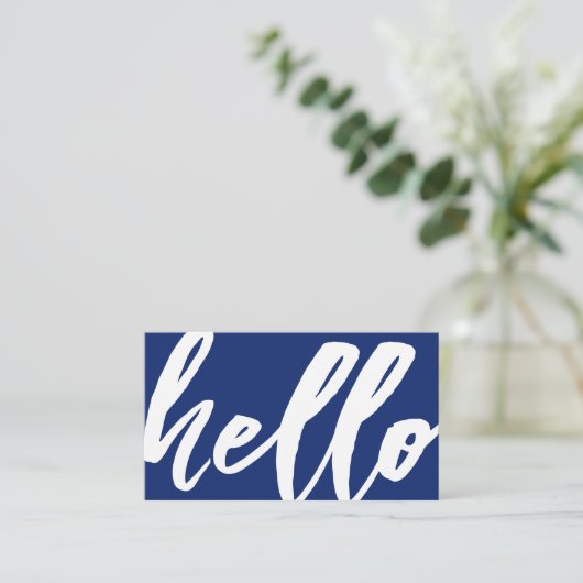 hallo | Fancy Script Navy Blue Visitekaartje (Staand voorkant)