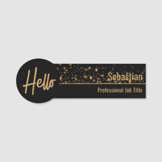 Hallo Faux Gouden Bokeh Zwart & Goud Professioneel Naamplaatje (Voorkant)