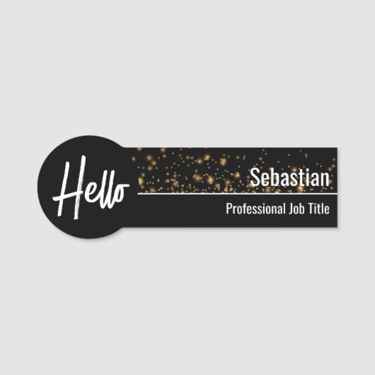 Hallo Faux Gouden Bokeh Zwart & Goud Professioneel Naamplaatje (Voorkant)