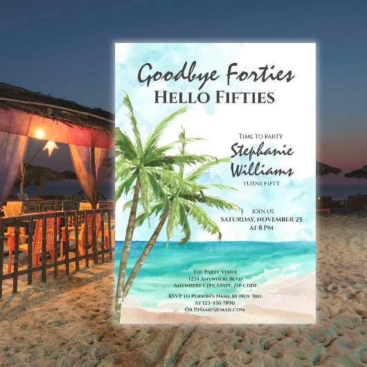 Hallo Fifties Summer Beach 50ste verjaardagsfeestj Kaart