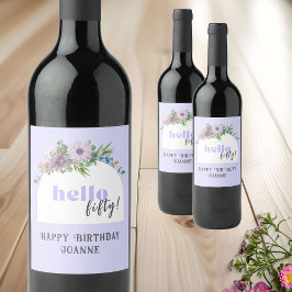Hallo Fifty - Aangepaste delicate bloemen lavendel Wijn Etiket