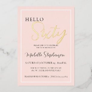 Hallo Fifty Blush Roze 60e Verjaardagsfeest Goud F Folie Uitnodiging