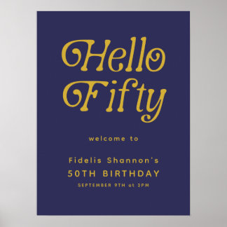 Hallo Fifty Retro | 50e verjaardag welkomstbord Poster