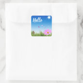 Hallo Floral Daisy Vlinder Vriendschap Liefde Vierkante Sticker (Tas)