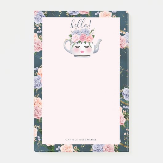 hallo Floral Eyelashes Teapot Pattern Personalized Post-it® Notes (Voorkant)