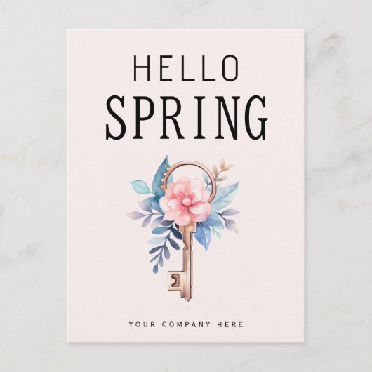 Hallo Floral Spring Real Estate House Key Briefkaart (Voorkant)