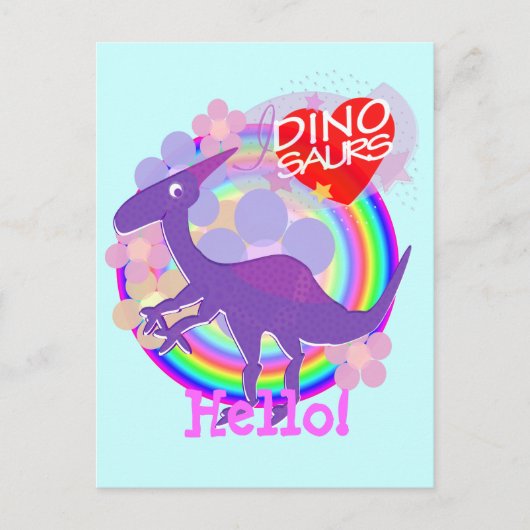 hallo Flower Paars Dinosaur Briefkaart (Voorkant)