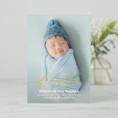 Hallo Folie Moderne Baby bekendmaking Folie Feestdagenkaart (Staand Voorkant)