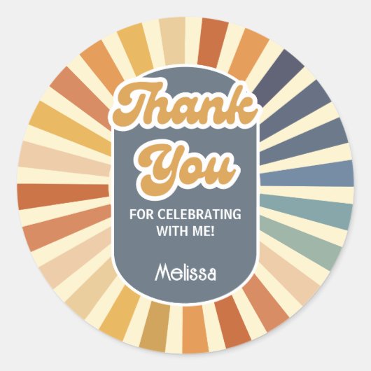 Hallo Forty Retro Sun Groovy Wave Bedankt Ronde Sticker (Voorkant)