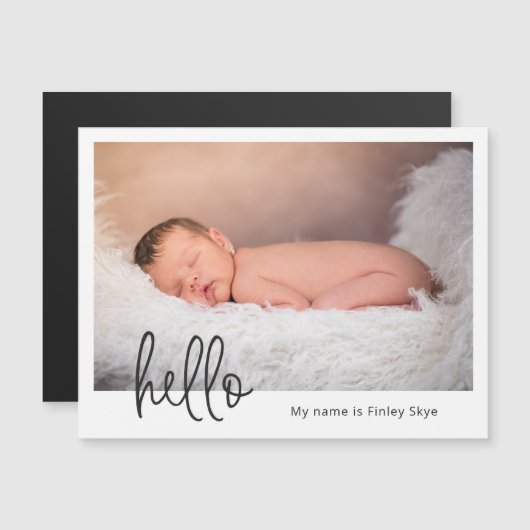 hallo Foto Modern Birth Announcement Magnet Magnetische Uitnodiging (Voorkant / Achterkant)