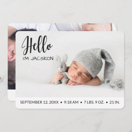 hallo foto van baby's met bovenlaag moderne minima aankondiging (Voorkant / Achterkant)