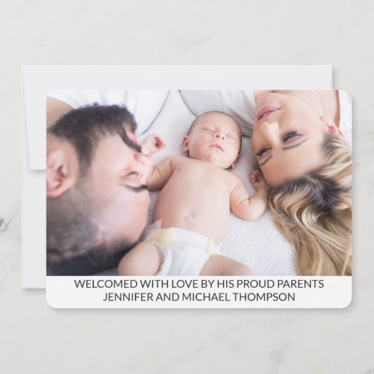 hallo foto van baby's met bovenlaag moderne minima aankondiging (Achterkant)