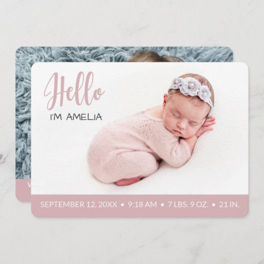 hallo foto van een meisje met overlay aankondiging (Voorkant / Achterkant)