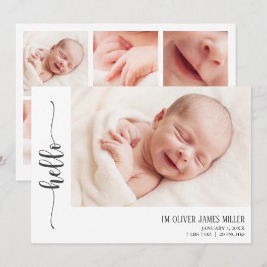 hallo Fotokaart van geboorte Aankondiging (Voorkant / Achterkant)