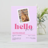 hallo ", four-oh!" 40e verjaardag paarse uitnodigi kaart (Staand voorkant)