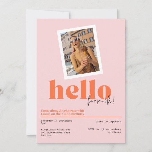 hallo ", four-oh!" 40e verjaardag retro Uitnodigin Kaart (Voorkant)