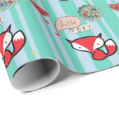 hallo Foxy Cute Fox met Buttonnen in blauw Cadeaupapier (Rol Hoek)