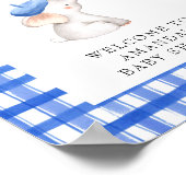 Hallo Franse Gingham Blauwe Welkom Baby Shower Poster (Hoek)