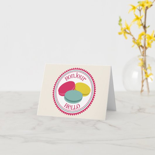 Hallo Franse Macarons Notecard - Bonjour Kaart (Gele Bloem)