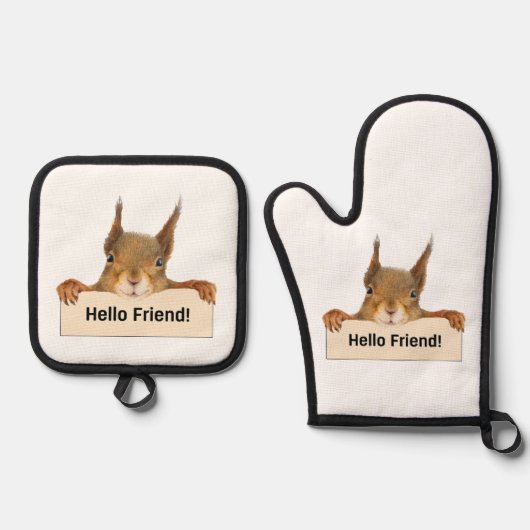 hallo Friend Funny Squirrel Ovenwant & Pannenlap Set (Voorkant)